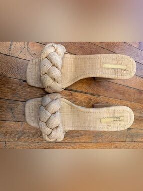Loeffler Randall Braided Raffia Slide Sandals in Natural/Tan
